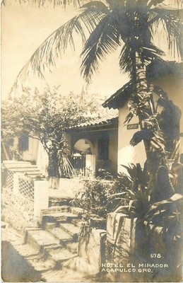 Hotel El Mirador Acapulco Mexico RPPC Postcard 1930s Palm Trees Arcadia