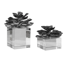 Uttermost 20158 Indian Lotus Metallic Silver Flowers Accents, Set of 2
