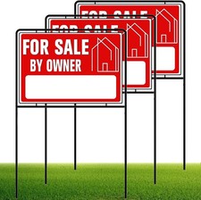 For Sale By Owner Yard Sign with Stakes, 30 inches High, Medium, Red