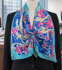 Vintage VERA NEUMANN Vibrant Tropical 100 Silk Scarf 28  x 28  