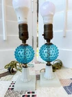 Vintage Blue Hobnail Milk Glass Electric Table Tabletop Lamps 9”