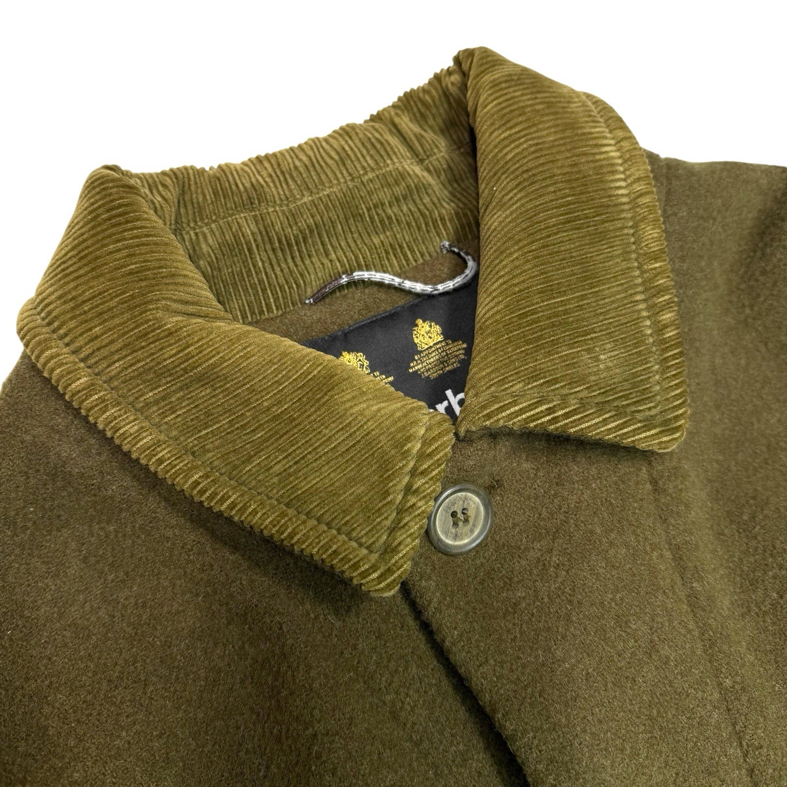 Barbour Galloway Wool Jacket Large Olive Green Mens Overcoat Button Vintage Rare image 9