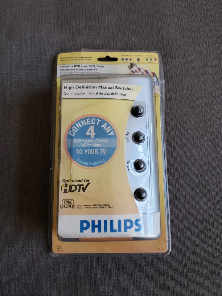 Philips High Definition Manual Switcher 4 Way PH61148 Silver New Sealed Package - Image 2 of 4