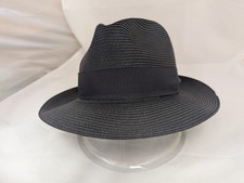 Dobbs Rosebud Florentine Milan Straw Fedora, Navy Size 7
