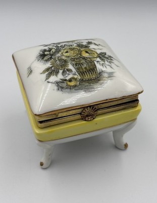 VTG ESCO Handpainted Trinket Dresser Box Lidded Yellow Bouquet Porcelain Japan