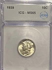 1939 US Mercury Dime ICG MS65   Coin High Value Blast White silver Dime