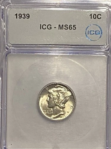 1939 US Mercury Dime ICG MS65   Coin High Value Blast White silver Dime
