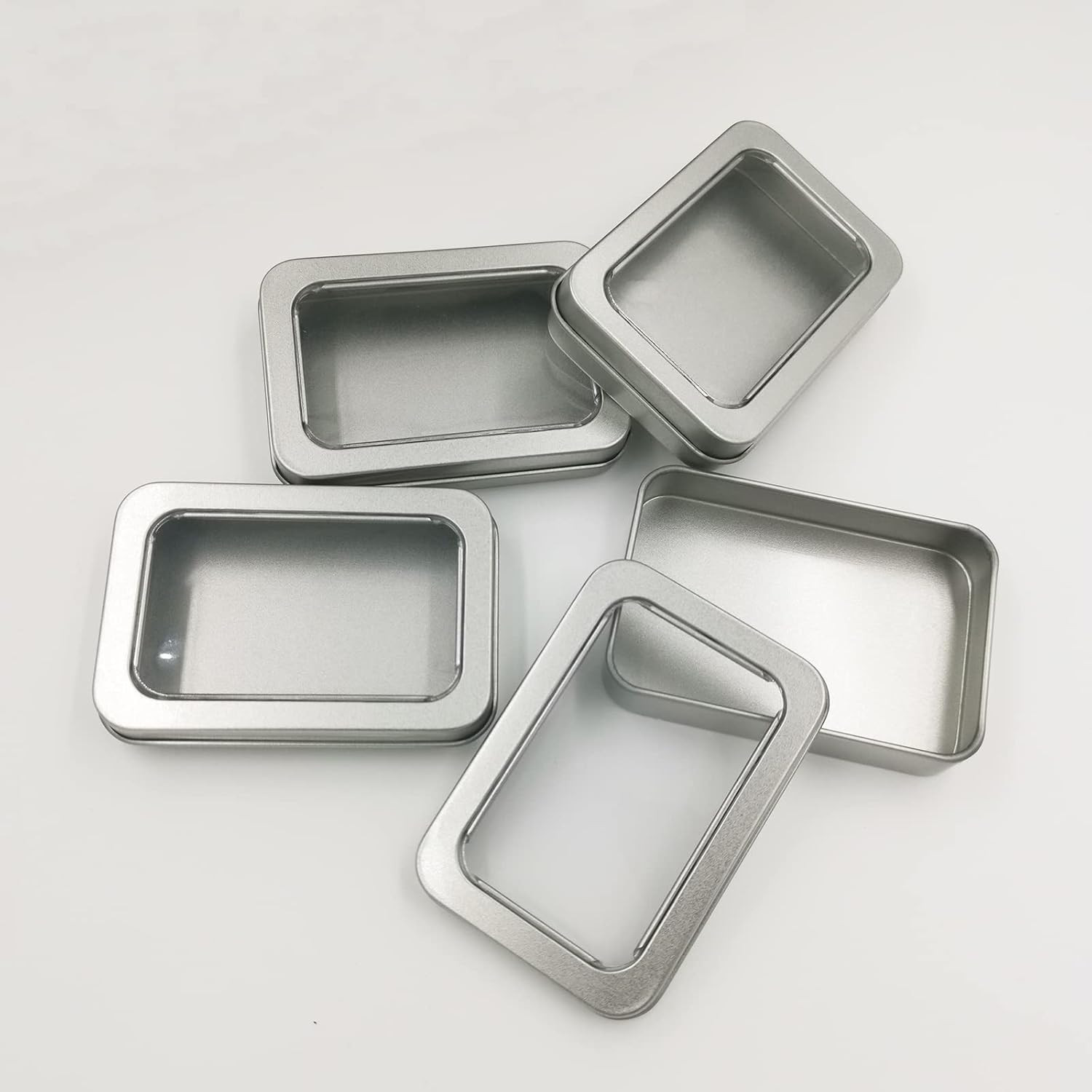 Mu Mianhua Confezione da 3 contenitori rettangolari in metallo argentato con cerniera per necessità di base, mini scatola portatile per riporre
