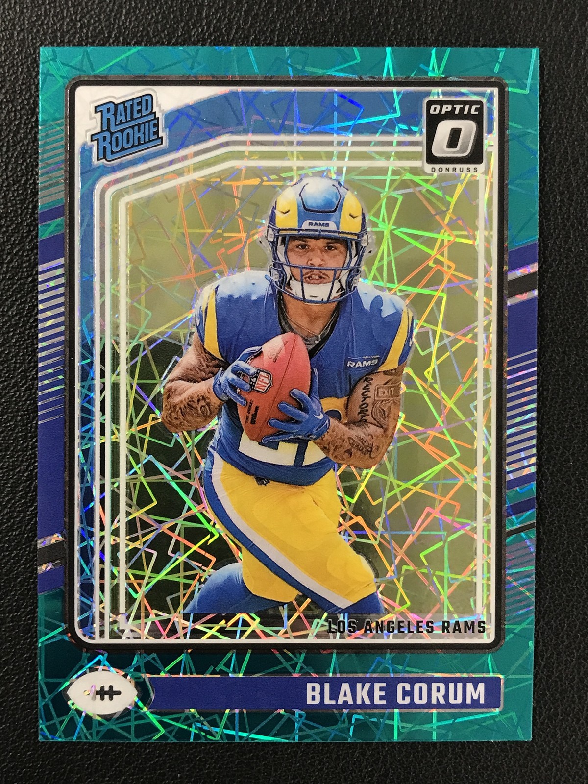 2024 Donruss Optic #208 Blake Corum Los Angeles Rams Teal Velocity RC