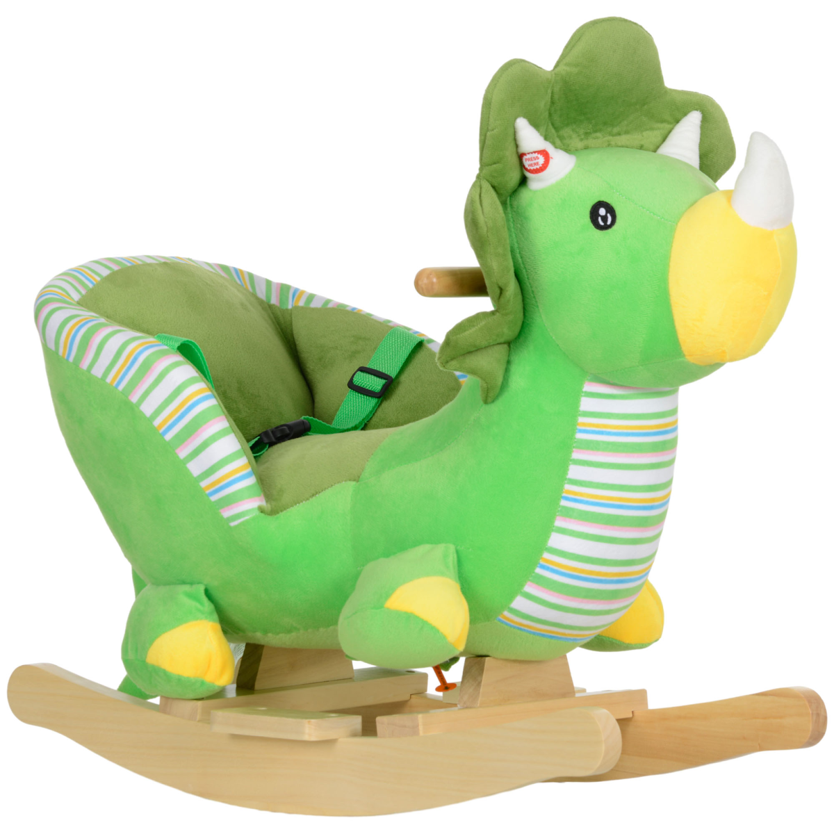 Bobobiy Green Baby Rocking Dinosaur With Animal Sounds, Safety Belt, Wooden Base, For Toddlers 18-36 Months, - Image 2