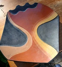 VintageHandmade Ceramic Tile Wall Hanging Mid Century Modern Art 60s 70s Peru