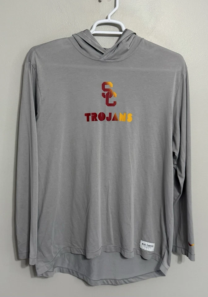 Nike Dri-Fit Men’s XL USC Trojans Gray Lightweight Pullover Hoodie Shirt - Image 2 of 4