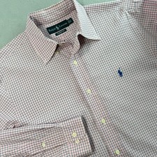 Ralph Lauren Pink Long Sleeve Button Down Mens 15.5 Check Classic Fit