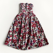 VTG Strapless Floral Sz 4 Cotton Fit & Flare Dress Cottagecore Feminine Party