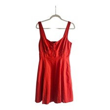 NWT Old Navy Mini Dress SMALL TALL Linen Blend Red Sleeveless Smocked Pockets