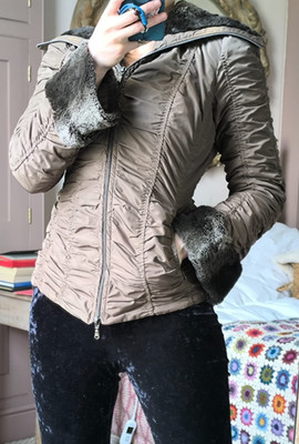 Italian Rinascimento Ruched Quilted Parka Coat Jacket Crinkle M 10 12