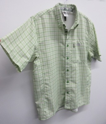 THE NORTH FACE BUTTON DOWN SHIRT SHORT SLEEVE MENS LARGE WHITE GREEN CHECKER