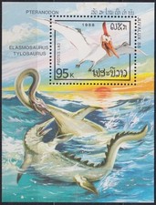 F-EX61606 LAOS MNH 1988 JUVALUX PREHISTORIC FAUNA DINOSAUR TYLOSAURIUS.
