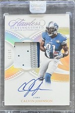 2025 Panini Flawless Calvin Johnson Distinguished Patch Autographs Gold #/25.
