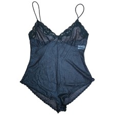 Vintage Black Lace Mesh Lingerie Bodysuit Teddy Size M