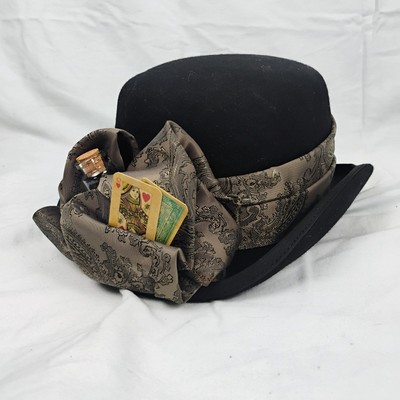 Gambler Card Dealer Western Bowler Derby Hat Wool Genuine Stacy Adams Costume 