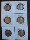 1964 Washington Quarter 90% Silver Coins LOT OF 6 Circulated  1.085 Oz Silver