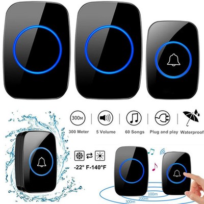 1000FT Wireless Doorbell Waterproof 2 Plugin Receiver Adjustable Volume 60 Chime