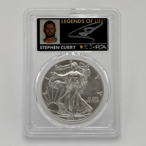 2021 $1 Silver Eagle T1 Autographed Stephen Curry PCGS MS70 Last Day Production