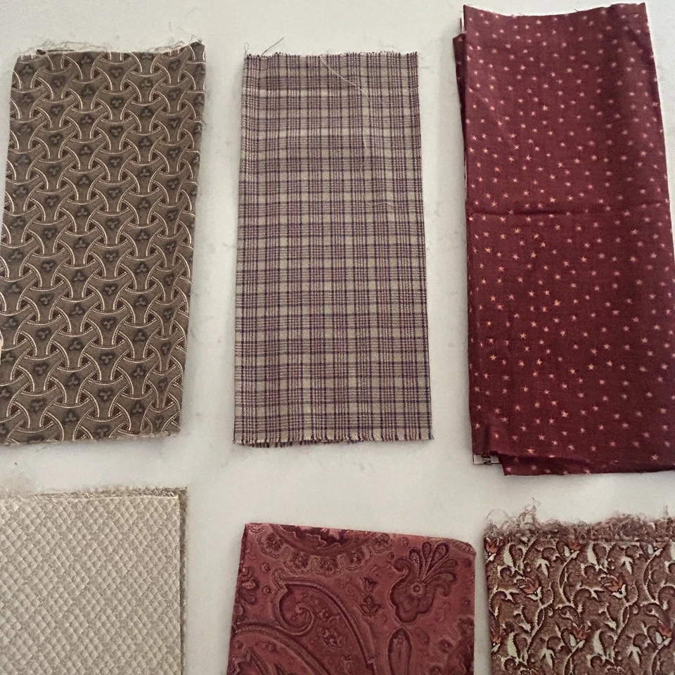 Cotton Quilt Fabric Remnants Lot of 6 Red Burgundy Quilting Sewing Material - Image 2 of 4