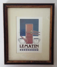 1980s David Lance Goines LE MATIN Framed Under Glass & Matted ART PRINT 9"x11"
