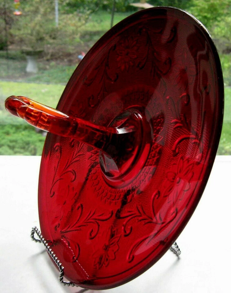 Tiara Indiana Glass Ruby Sandwich Glass Handled 12" Platter Tray Party Server - Image 2 of 4