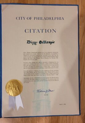 DIZZY GILLESPIE AWARDED scarce JAZZ MUSIC TRUMPET 1981 BEBOP Personal