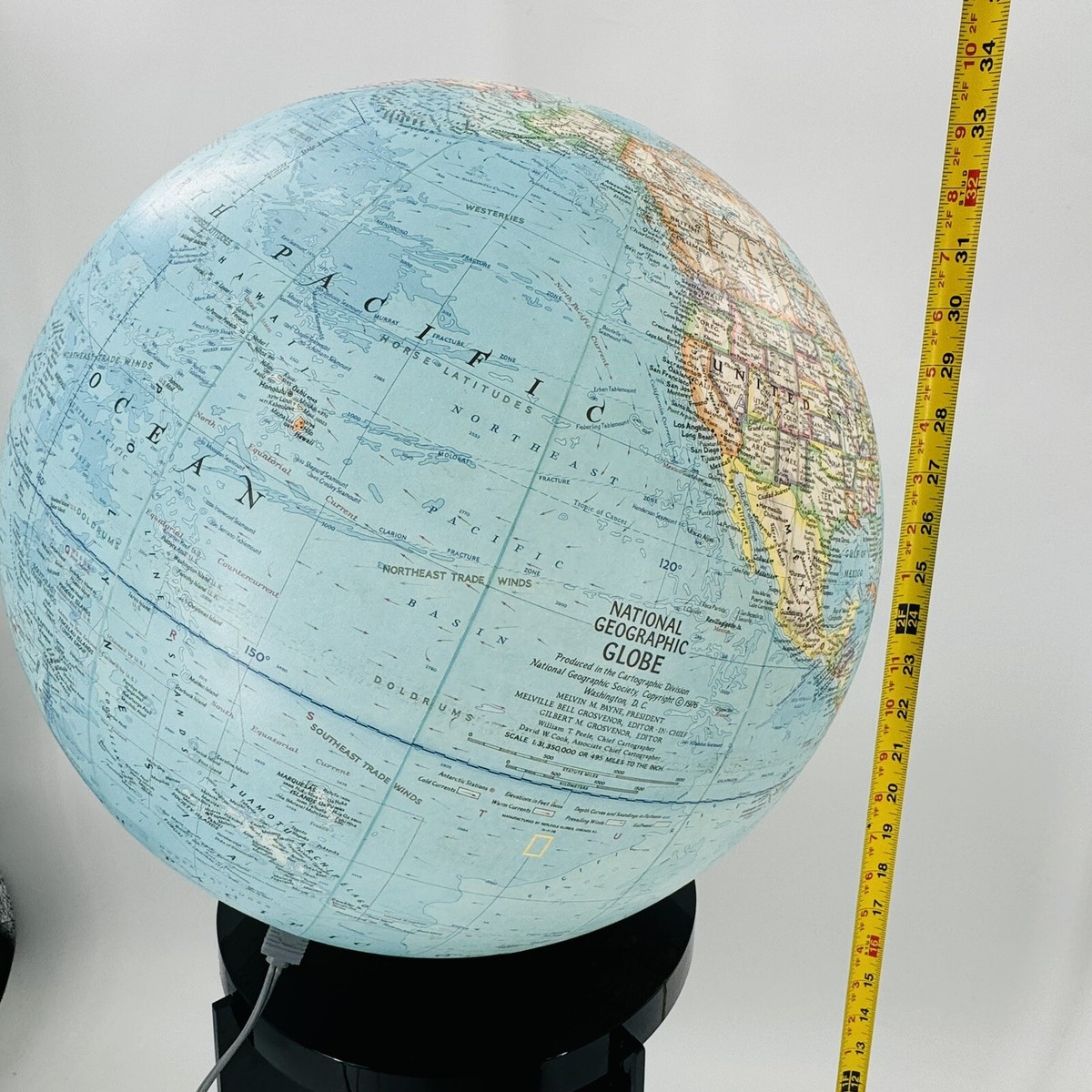 VTG National Geographic World Globe 16” Illuminated Black Smoke