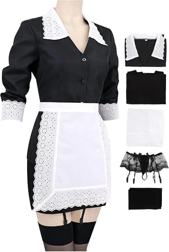 CDECGO Women's US Size Moi Cosplay French Maid Costume Outfit for Halloween