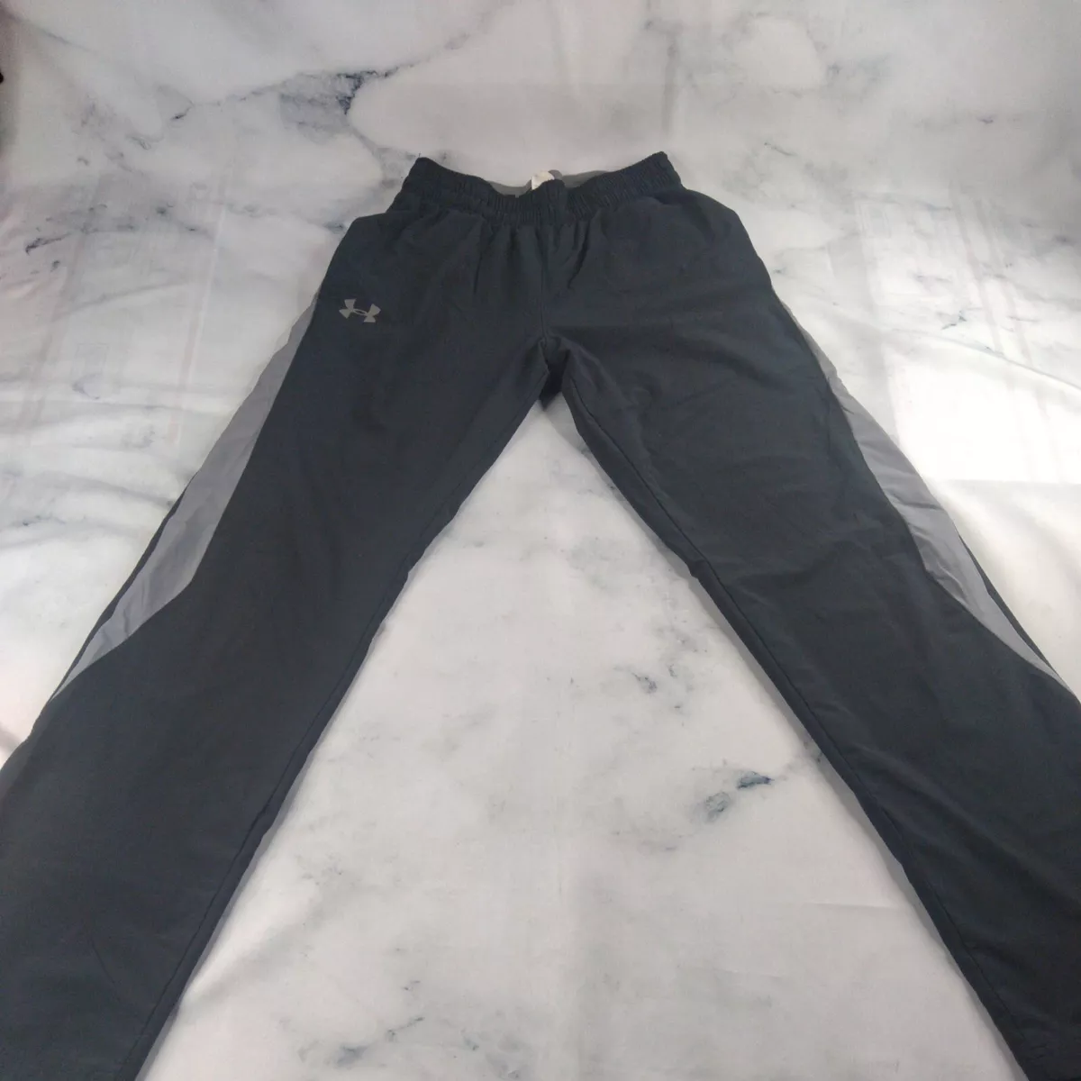Under Armour Sweat Track Pants Mens Size small P Black Heat Gear Loose Polyester
