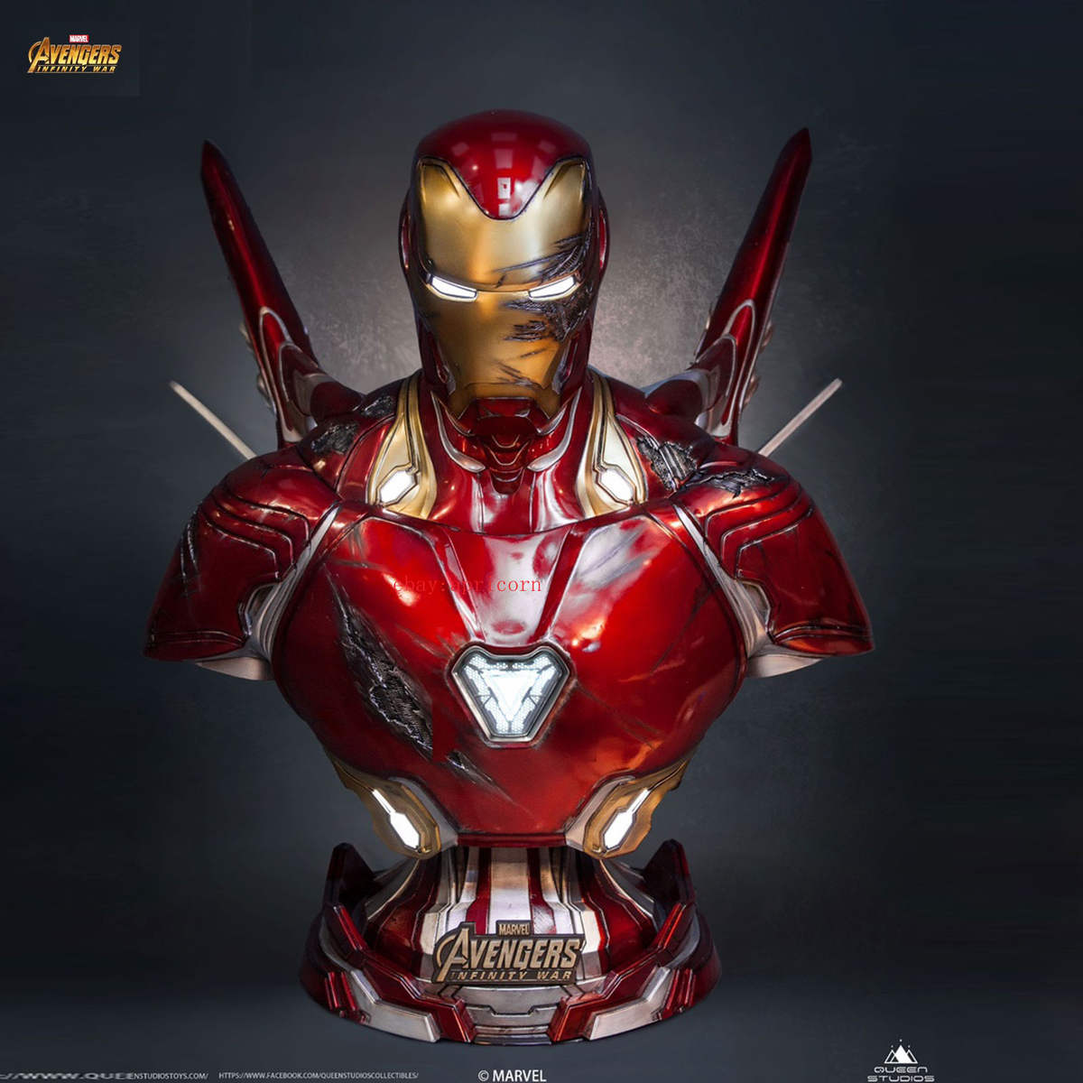 Queen Studios Marvel Iron Man QS MK50 1/1 Statue Bust Battle Queen Studios Marvel Iron Man QS MK50 1/1 Statue Bust Battle