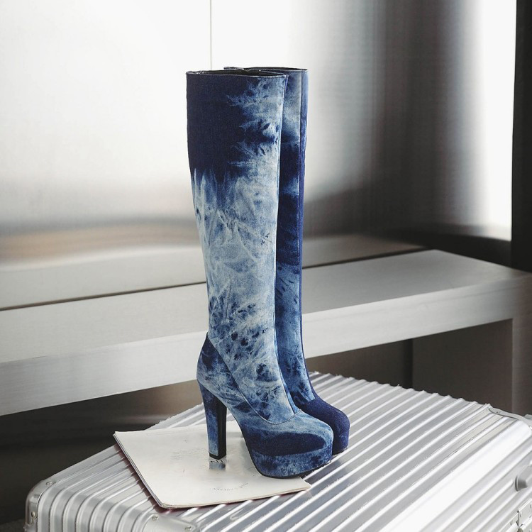 Women's Knee High Boots Denim Boots Plus Size Shoes Woman Long