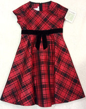 Bonnie Jean Girls Winter/Holiday/Christmas Dress - Red Sparkle  Black Plaid NWT
