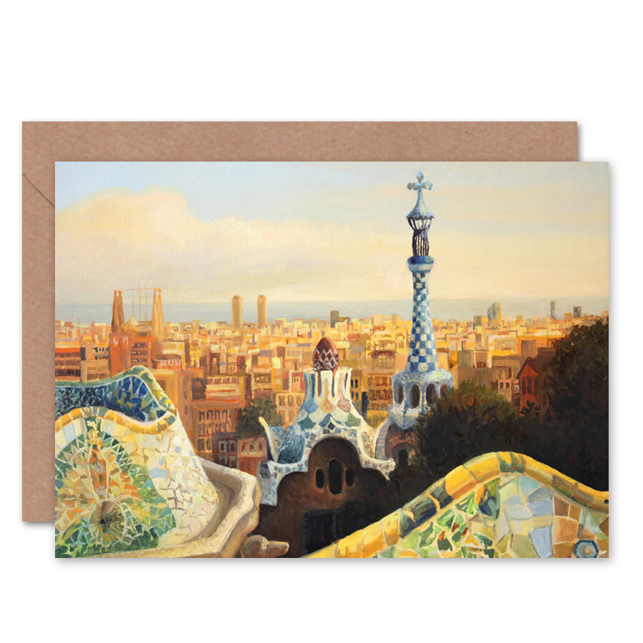 Park Guell Painting Barcelona Card With Envelope
