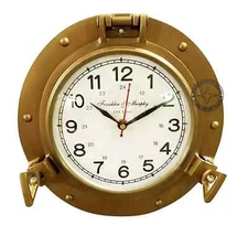 12 in Antique Nautical Navigation Marine Ship Porthole Brass Wall Décor Clock