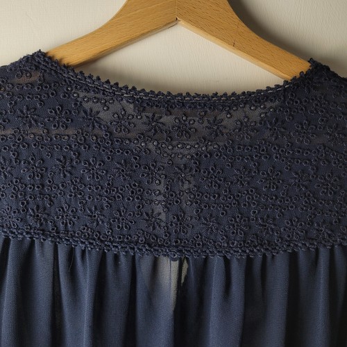 Zara Women Size M Navy Blue Lace Boxy Blouse Tie Neck Casual Smart Winter Boho - Picture 8 of 10