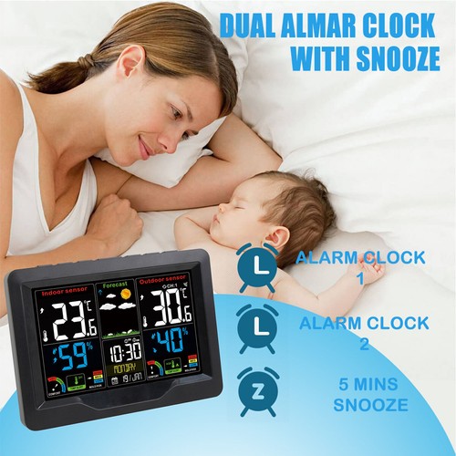 Digital LCD Indoor & Outdoor Weather Station Clock Thermometer Humidity Wireless - Bild 9 von 10