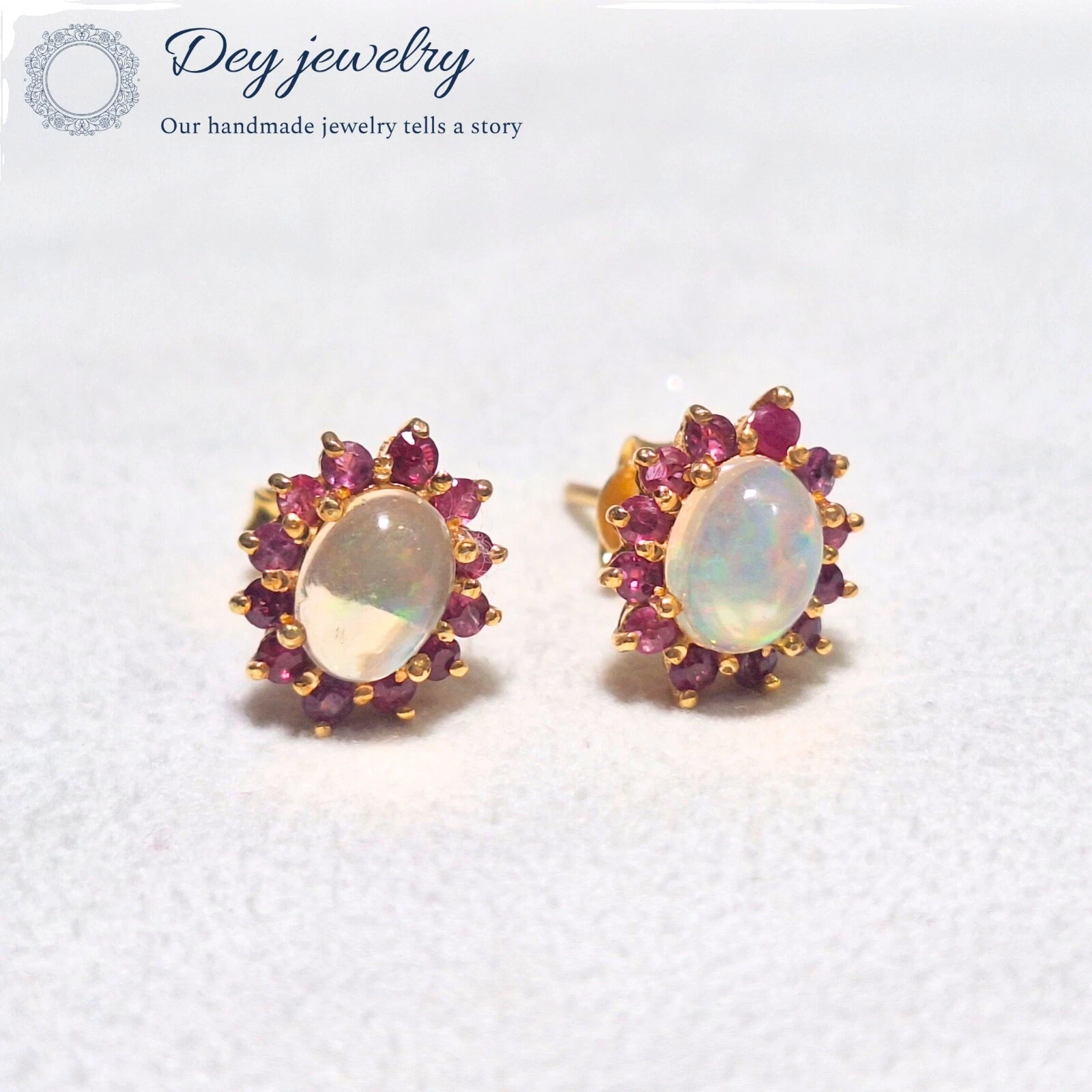 Retro Opal Stud Fashion Earrings