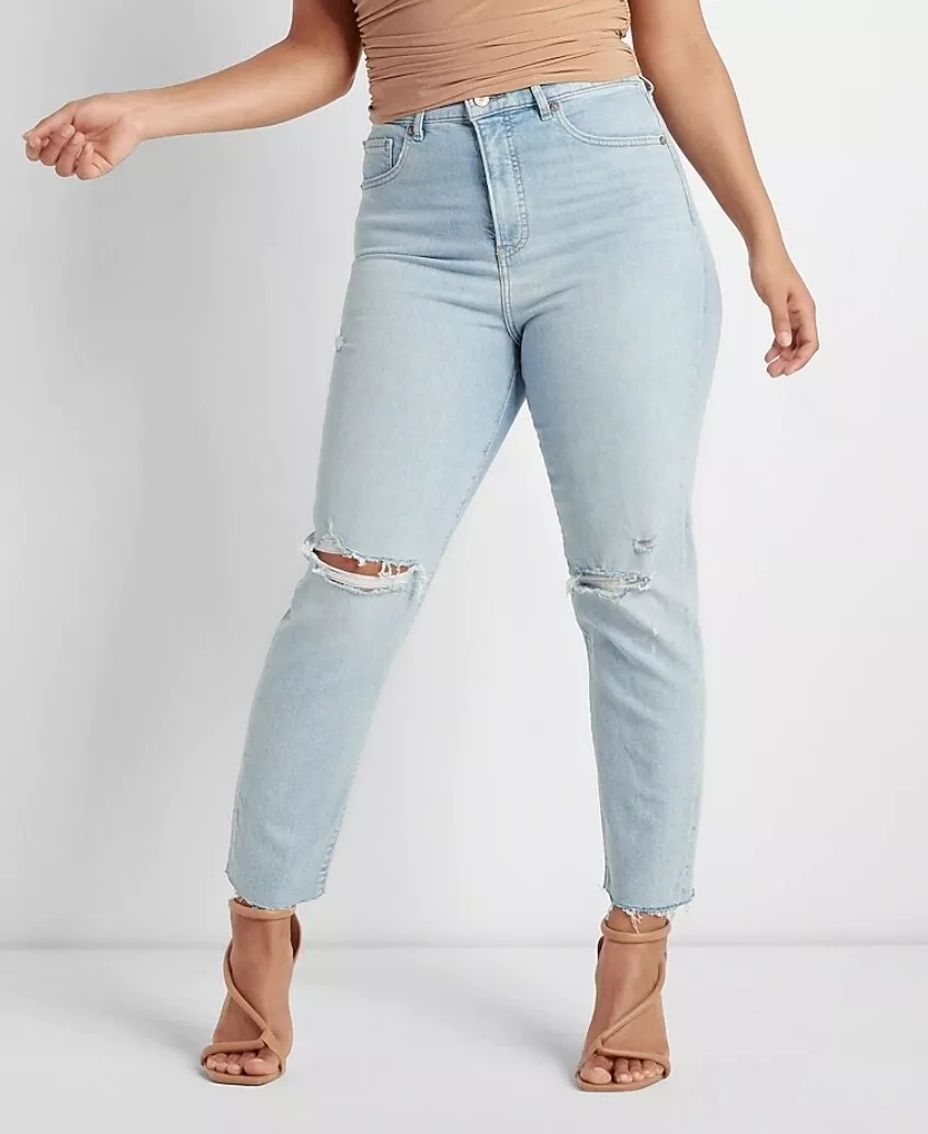 Ripped hem mom jeans sales