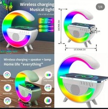 Wireless Charger Pad Stand Bluetooth Speaker LED RGB Night Light Lamp Alarm