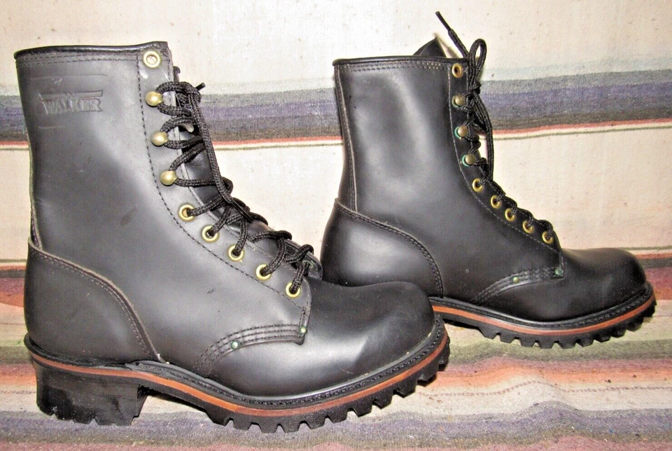 Mens VTG Walker Lace Up Black Leather Hiking Boots 7.5 D Lady 9 M NEW w/o Box - Image 3 of 4