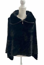 NWOT Black Faux Fur Cape Coat One Size 1/4 Zip Pullover Collar Unbranded