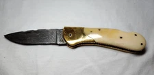 Chipaway Damascus Steel Blade Sawbone Handle Pocket Knife Handmade