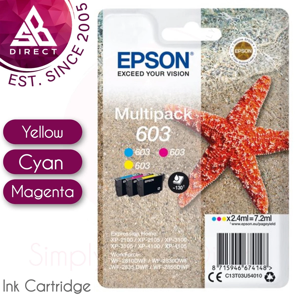 Epson 603 Starfish Multipack C/ M/ Y Tri-Colour Standard Ink Cartridge│Pack  of 3