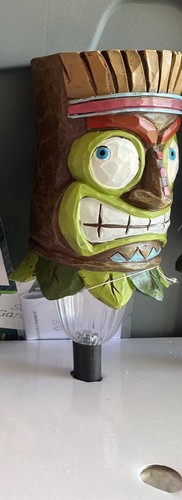 NWT Outdoor Resin Stake Lights Tiki Head Solar Powered LED -Price EACH